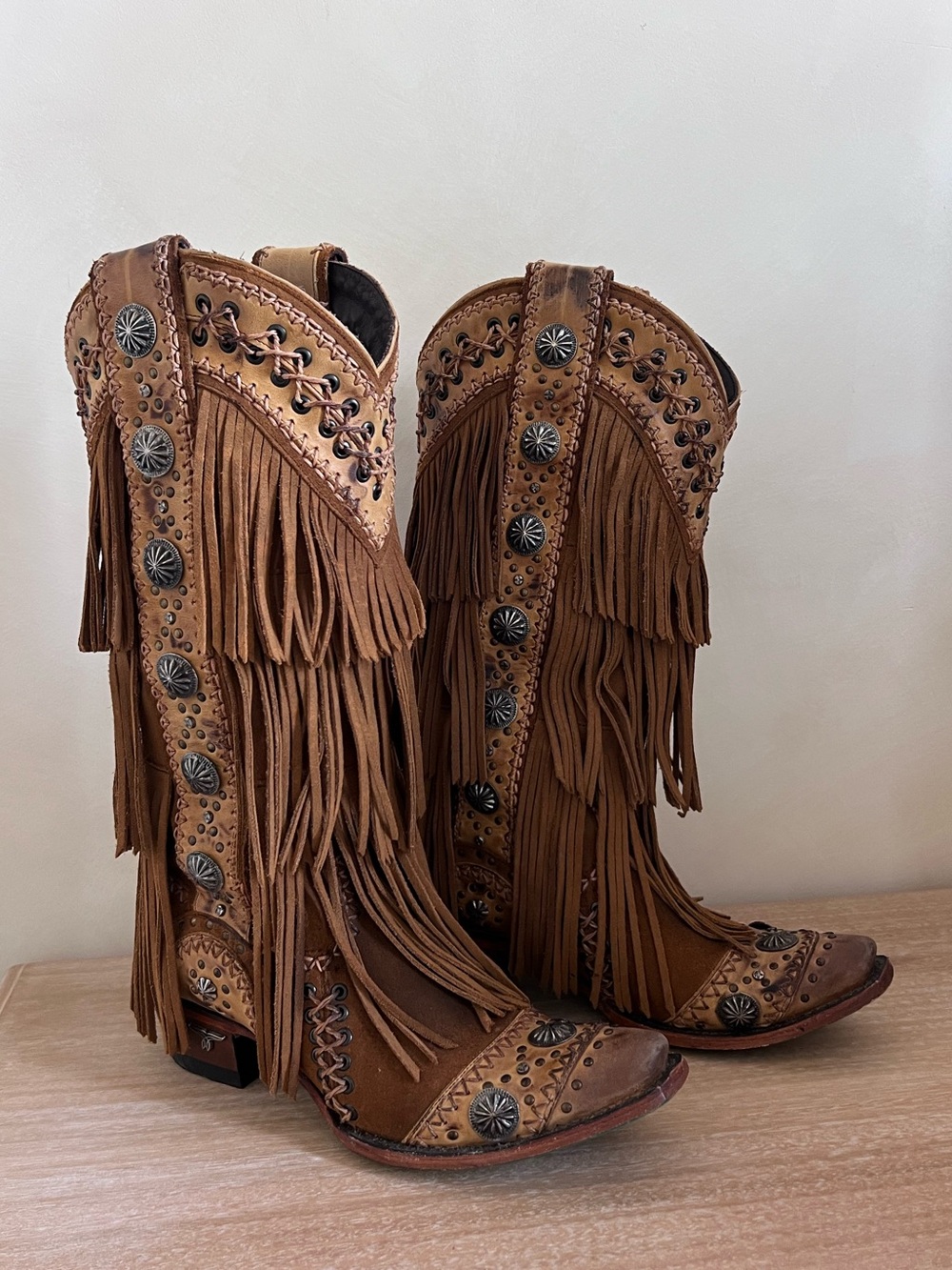 Lane Wind Walker Sandstone Leather Fringe Cowboy Boots - Picture 6 of 16